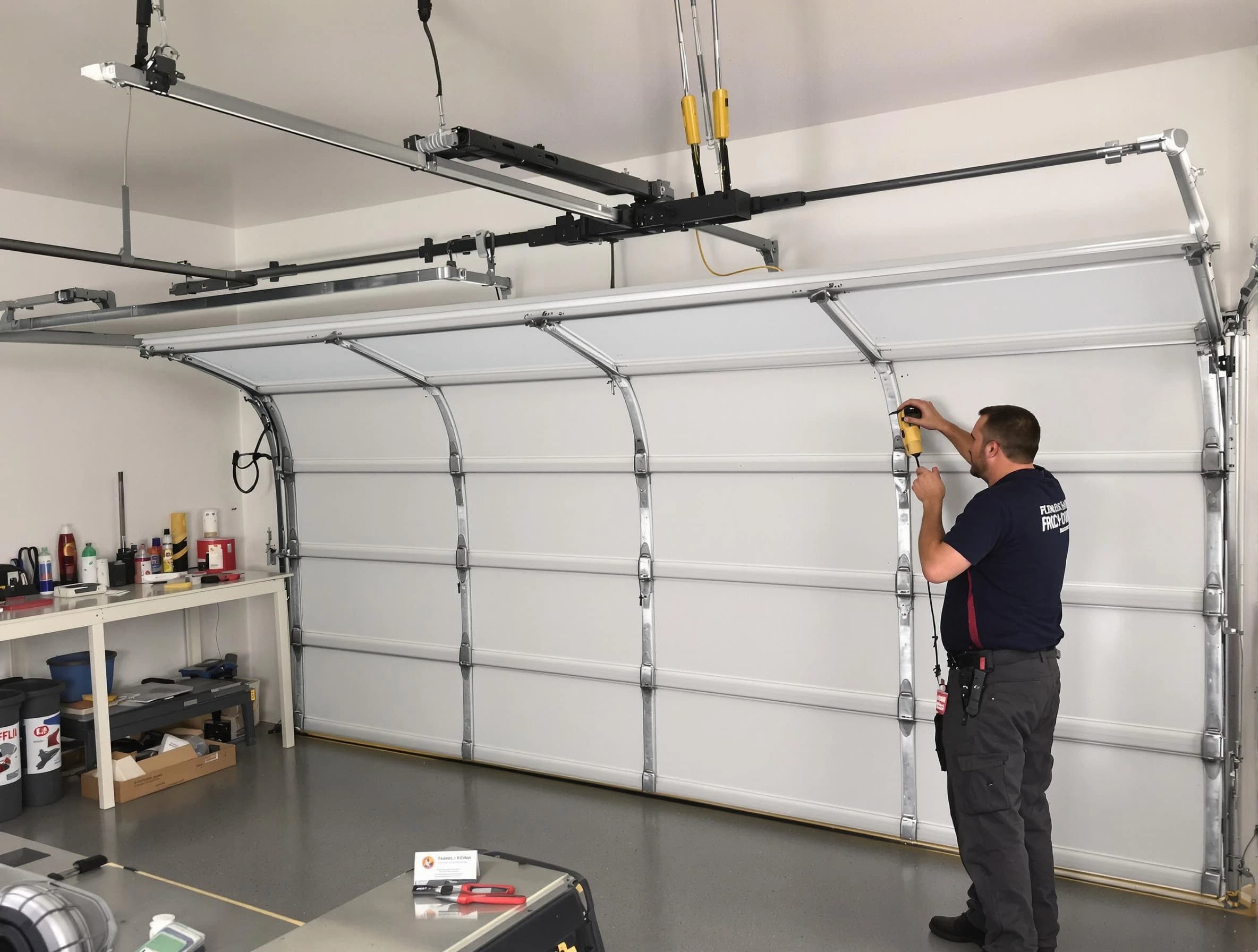 Ponderosa Park Garage Door Repair certified technician performing overhead door system repair in Ponderosa Park