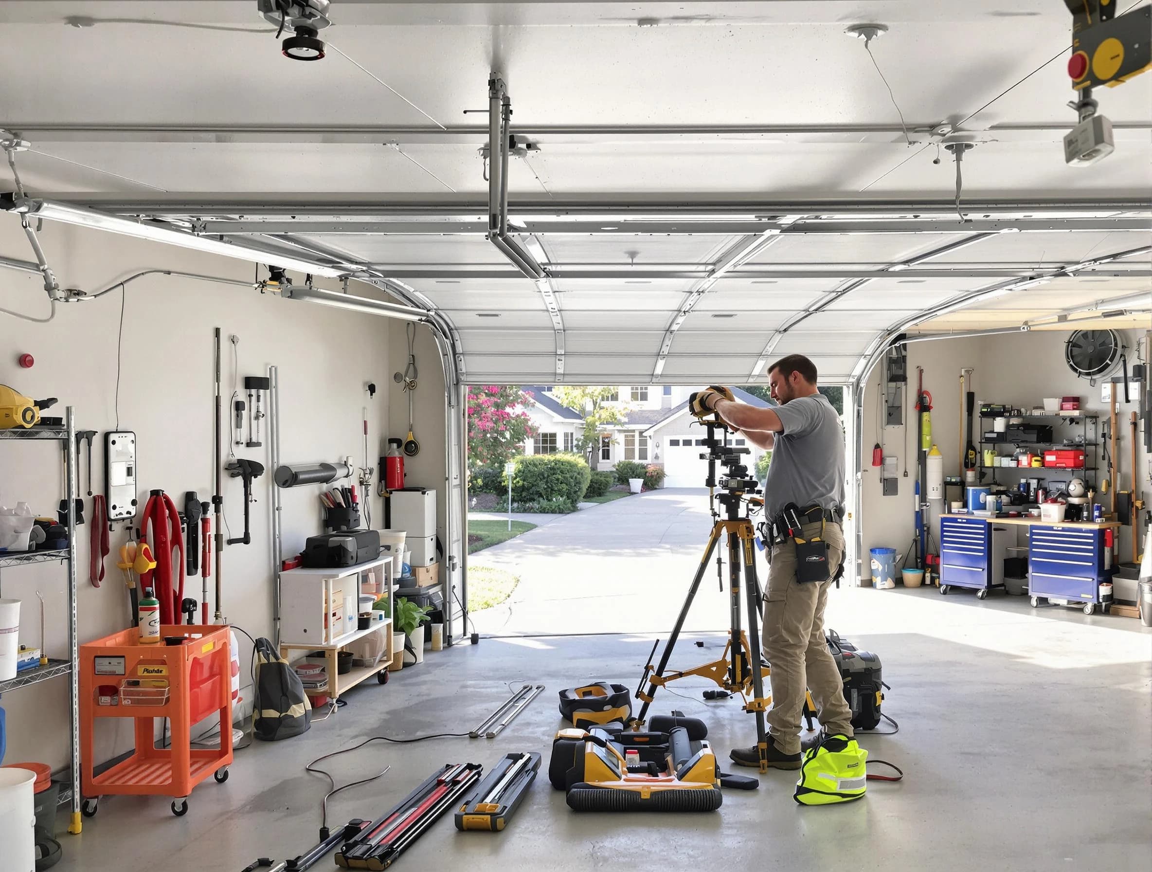 Ponderosa Park Garage Door Repair specialist performing laser-guided track alignment in Ponderosa Park
