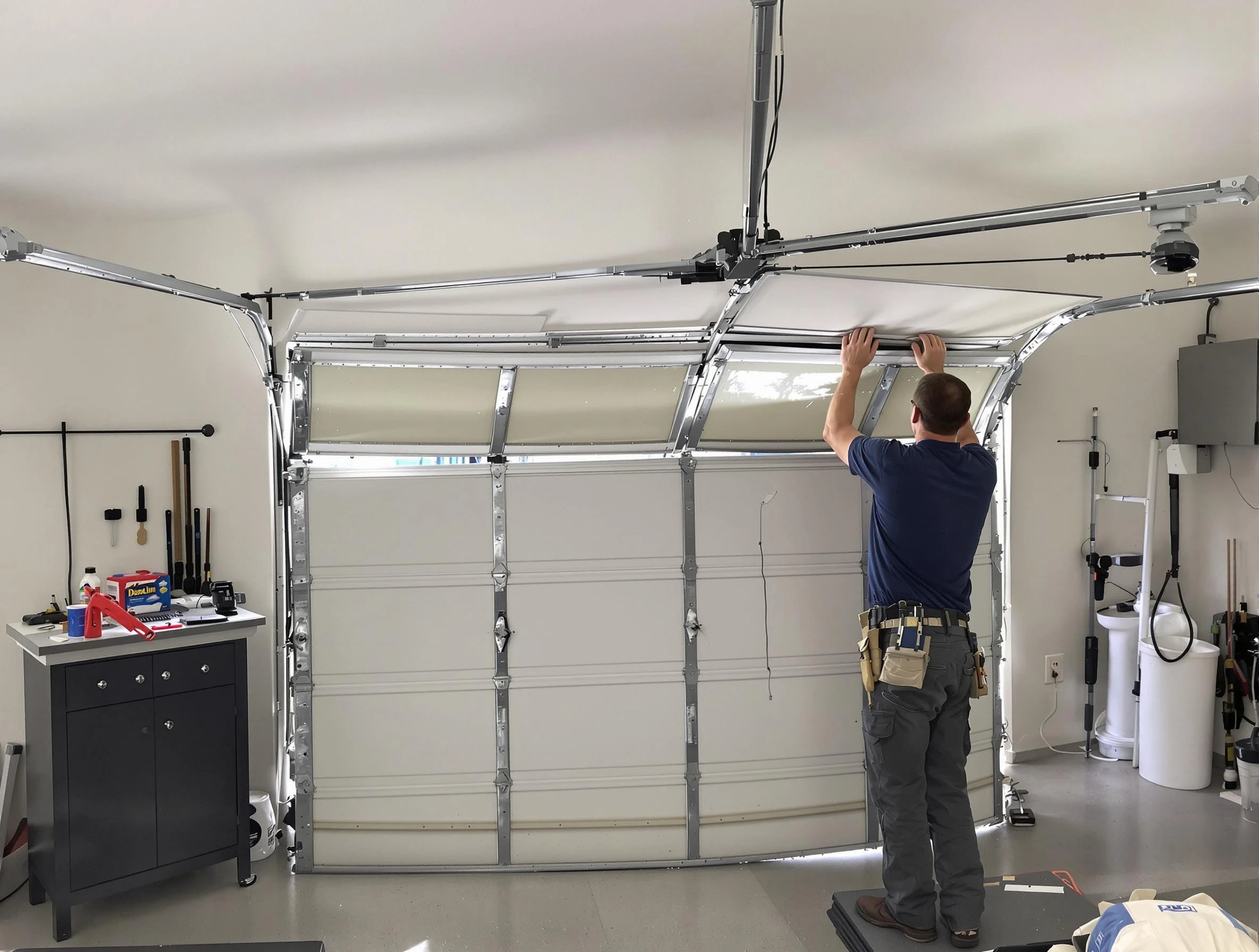 Ponderosa Park Garage Door Repair specialist performing precise section replacement on Ponderosa Park garage door